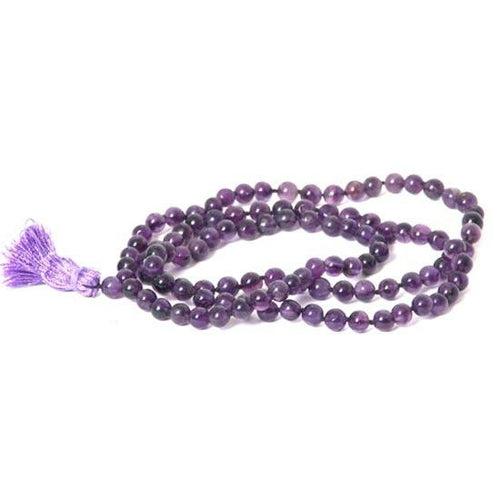 Collar Mala de Amatista Natural — 108 Cuentas con Borla