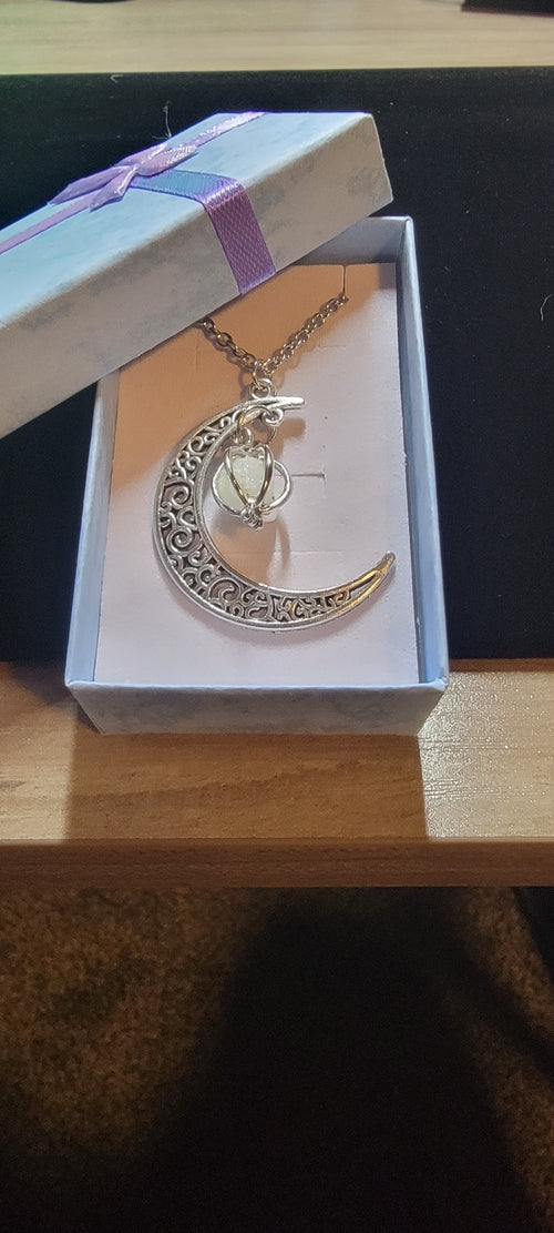 Collar Diosa Piedra Luna Brillante — Con Caja de Regalo