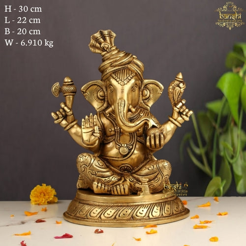 Estatua Ganesha de Latón Artesanal — 12 Pulgadas | Decoración Sagrada