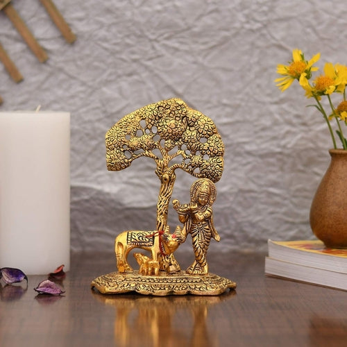 Figura de Krishna con Vaca Kamdhenu — Estatua Decorativa Espiritual